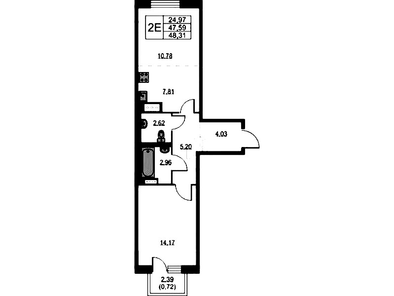 1-комнатная квартира 48.31 м², 3/9 эт., ЖК «Квартал Лаголово»